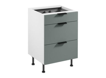 Küchenschrank Stauraumschrank Besteckeinsatz 3 Schubladen Holz Weiß-Grau