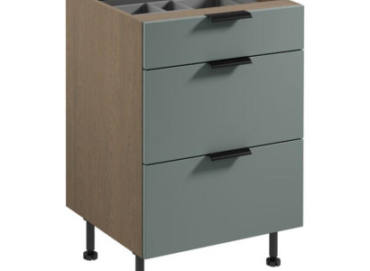 Unterer Küchenschrank Schubladenschrank mit Besteckkasten Braun-Grau