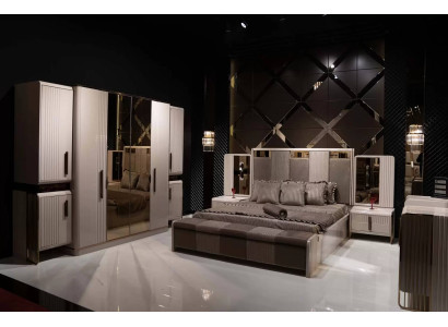 Elegantes beige Schlafzimmer-Set aus Holz mit modernem Design