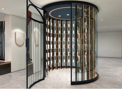 Runder Weinschrank Glasvitrine Weinablage Weinlagerregal Weinkühlschrank