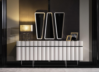 Anrichte Sideboard mit Spiegel Gruppe Kommode Holz Weiß Esszimmer Modern