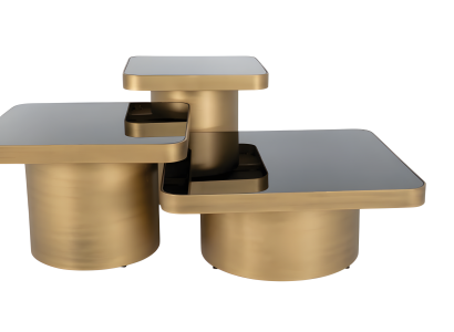 Eleganter goldener Holz-Couchtisch mit Beistelltischen im modernen