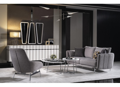 Wohnzimmer Sofagarnitur Grau Dreisitzer Sessel Luxus Couch Set 3 1 Sitzer