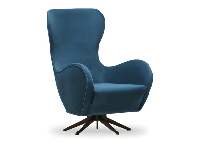 Blauer Stoffsessel modern elegant mit Holzrahmen