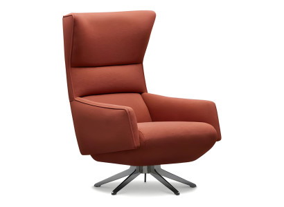 Moderner orangefarbener Stoffsessel mit ergonomischem Design