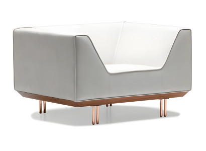 Moderner Weißer Holzsessel mit Stoffbezug und stilvollem Design