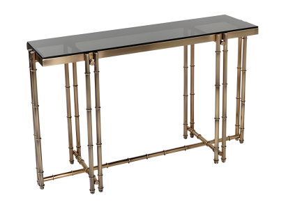 Goldener Konsolentisch aus Metall und Glas im eleganten Design