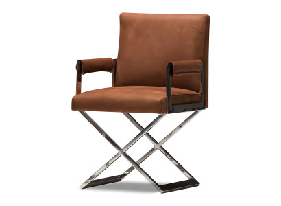 Brauner moderner Metallstuhl mit Komfort und eleganter Verarbeitung