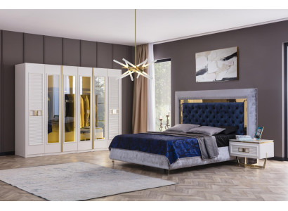 Schlafzimmer Set Polster Bett 2x Nachttische Kleiderschrank Luxus Möbel