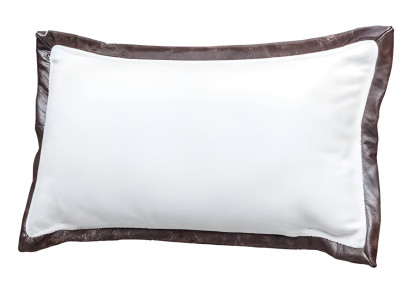 Weißes Kissen mit braunem Streifen, weich und bequem, hochwertig.