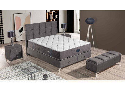 Grau modernes Bett mit Matratze aus Textil und Edelstahl