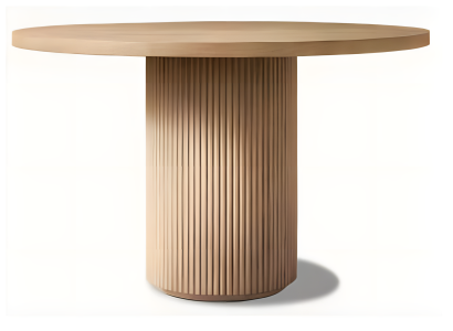 Runder Holztisch mit geriffeltem Sockel für stilvolles Wohnen