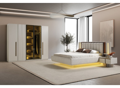 Elegantes Schlafzimmer-Set aus Holz in Beigetönen mit modernem Design