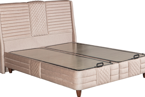 Elegantes Beiges Bett mit Matratze aus Textil und Holz
