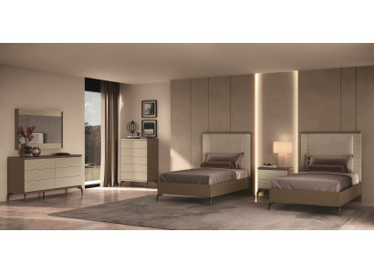 Modernes Schlafzimmer-Set 6 tlg (2x Bett+ Nachttisch+2x Kommode+Spiegel).