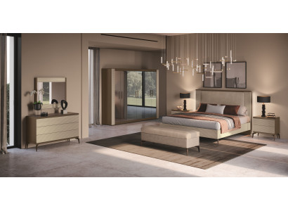 Das moderne und helle SchlafzimmerSet ( Bett+Schrank+Bank+2x Nachttisch+Kommode)