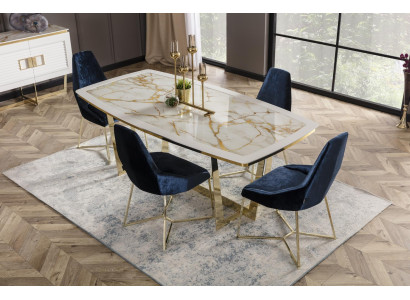 Moderner weißer Esstisch aus Holz und Metall