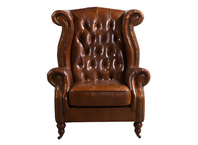 Brauner Ohrensessel – Chesterfield Stil für Wohnzimme