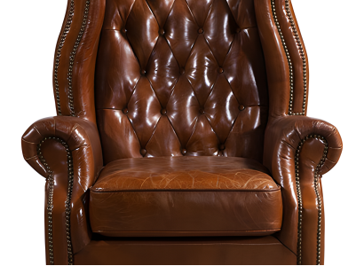 Brauner Ohrensessel – Chesterfield Stil für Wohnzimme