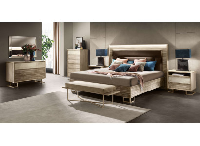 Robuste Schlafzimmer-Set 7 tlg (Bett+2x Nachttisch+2x Kommode+Spiegel+Bank)