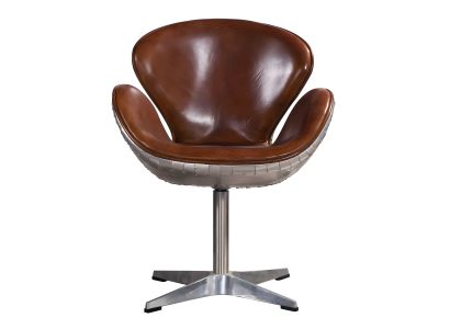 Designer-Drehsessel aus Leder mit Aluminiumrücken im Retro-Stil