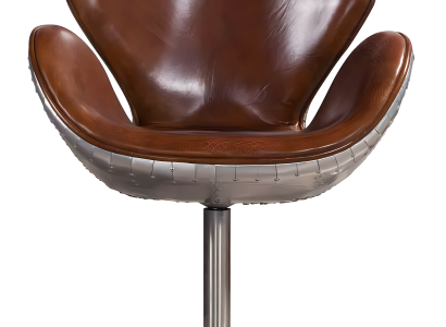 Designer-Drehsessel aus Leder mit Aluminiumrücken im Retro-Stil