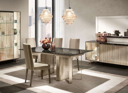 Das dekorative Esszimmer Set 8 tlg (Esstisch+4x Stühle+Vitrine+Konsole+Spiegel)