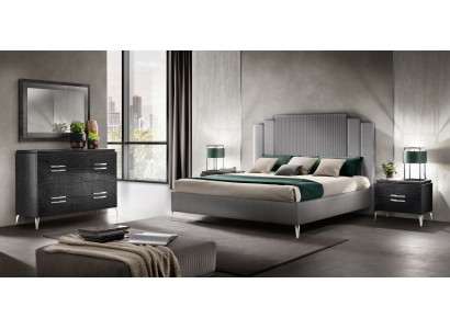 Das zeitgemäße Schlafzimmer-Set 5 tlg (Bett+2x Nachttisch+Kommode+Spiegel)