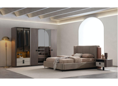 Schlafzimmer-Set Braun Holz Modern mit Bett, Kleiderschrank