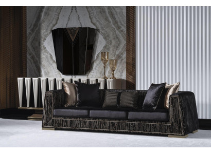 Elegantes schwarzes 4-Sitzer Sofa aus Textil mit Holzrahmen