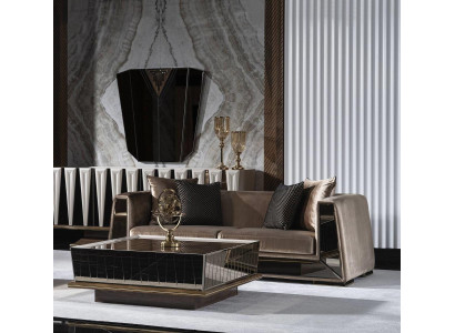 Elegantes braunes 3-Sitzer Sofa aus Textil mit Holzrahmen