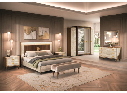 Schlafzimmer-Set 7 tlg ( Bett+Schrank+Bank+2x Nachttisch+Kommode+Spiegel)