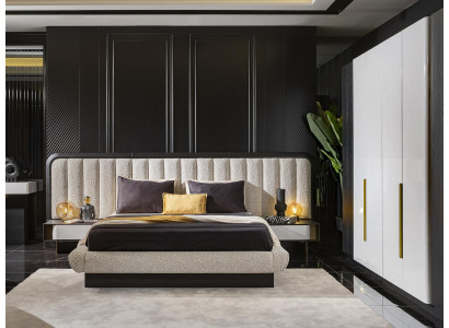 Elegantes schwarzes Holz-Bett mit Nachttischen im modernen Stil