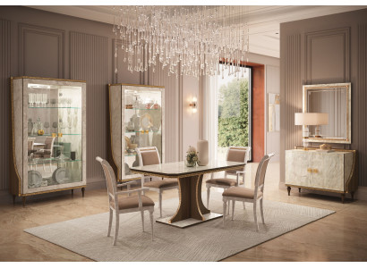 Stilvolles Esszimmer Set 9 tlg (Esstisch+4x Stühle+2xVitrine+Konsole+Spiegel)