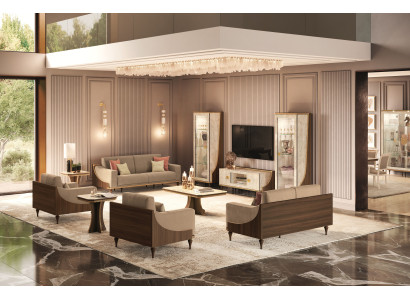 Braunes Wohnzimmer Set, 8-teilig, Modern, Sofas, Tische & TV Lowboard