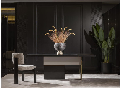 7-tlg. Esszimmer Set Schwarz Holz/Textil modern elegant