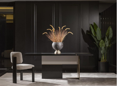 7-tlg. Esszimmer Set Schwarz Holz/Textil modern elegant