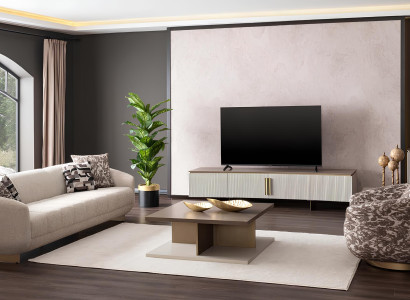 3+1-Sitzer, Couchtisch und TV-Lowboard – stilvolles Wohnzimmer-Set