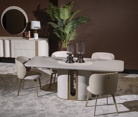 Esstisch  Esstische Tische Tisch Design Beige Luxus Esszimmer Möbel Hochwertig