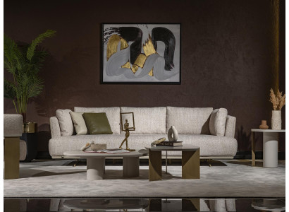 Modernes beiges 4-Sitzer-Sofa aus Holz und Textil