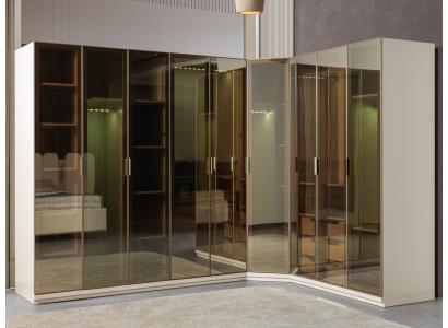 Eckkleiderschrank modern getöntes Glas Schlafzimmer groß Design