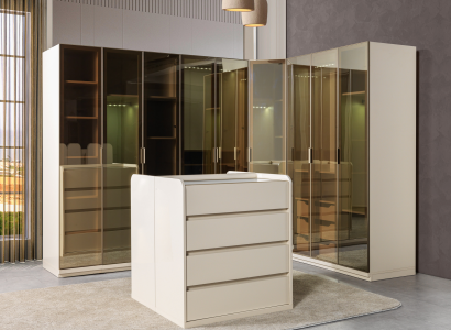 Begehbarer Kleiderschrank Eckschrank Module mit Insel modern Schlafzimmer