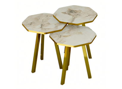 Elegantes Beiges Holz-Metall Couchtisch-Set für modernes Wohnzimmer