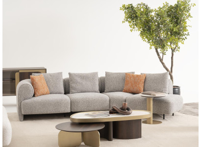 Moderner Wohnzimmer Set aus Stoff und Holz in Grau