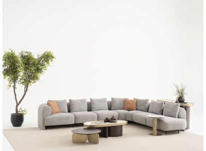 Moderner grauer Wohnzimmer Set aus Stoff und Holz