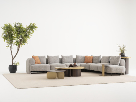 Moderner grauer Wohnzimmer Set aus Stoff und Holz