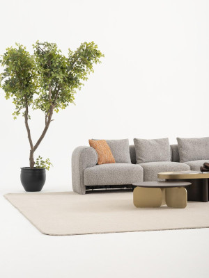Moderner grauer Wohnzimmer Set aus Stoff und Holz