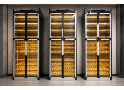 Eleganter schwarzer Weinschrank aus Edelstahl mit