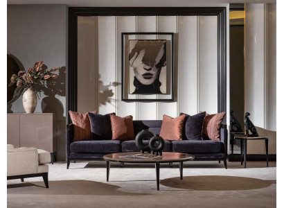 Elegantes schwarzes 4-Sitzer Sofa aus Textil und Holz