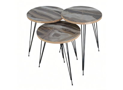 Elegantes graues Couchtisch-Set aus Holz und Metall